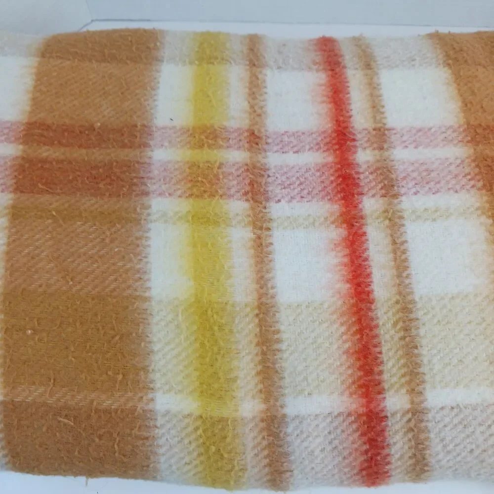 Vtg Montgomery Wards Satin Trim Acrylic Full/Queen  Blanket Brown Plaid 85 x 94